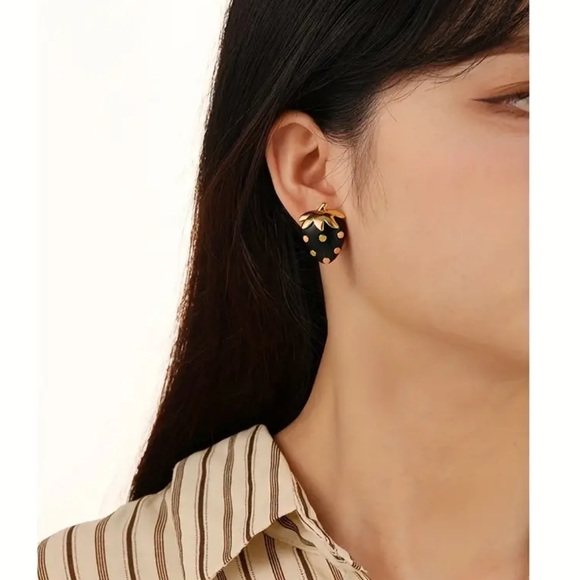 Pink Strawberry Stud Earrings - Picture 2 of 3